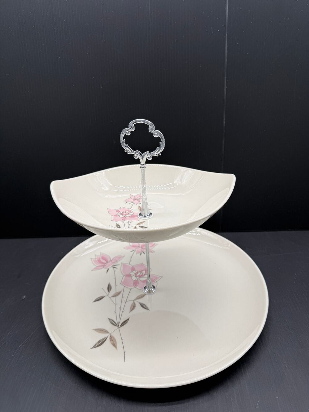 Handmade 2-Tiered Tray with Vintage Plate and Bowl